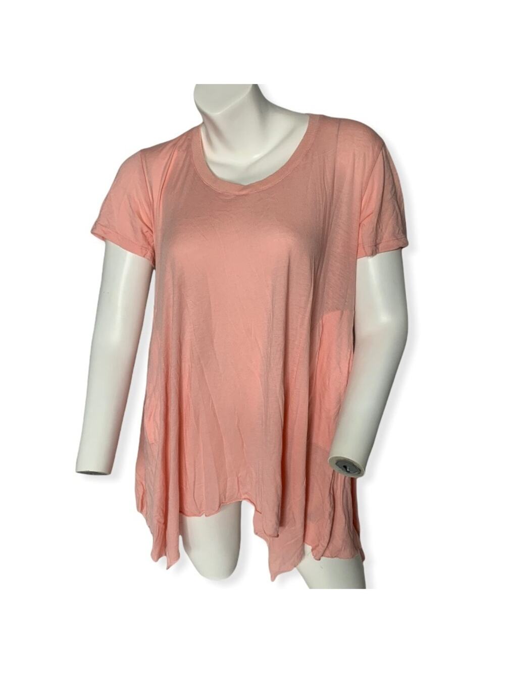 The Refinery Coral Pink Pocket Tee Asymmetrical Hem Oversized Loose Fit XS